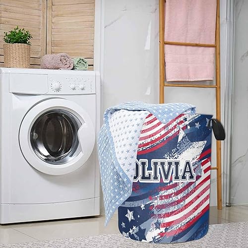 Miniatura 3 de Cesta de ropa sucia con nombre personalizado con asa para dormitorio universitario, baño, cesta de lavandería grande plegable personalizada para