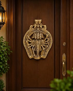 ARTVARKO Panchmukhi Hanuman Brass Wall/Door Hanging Bajrangbali Idol Entrance for Home Office 5 Inches