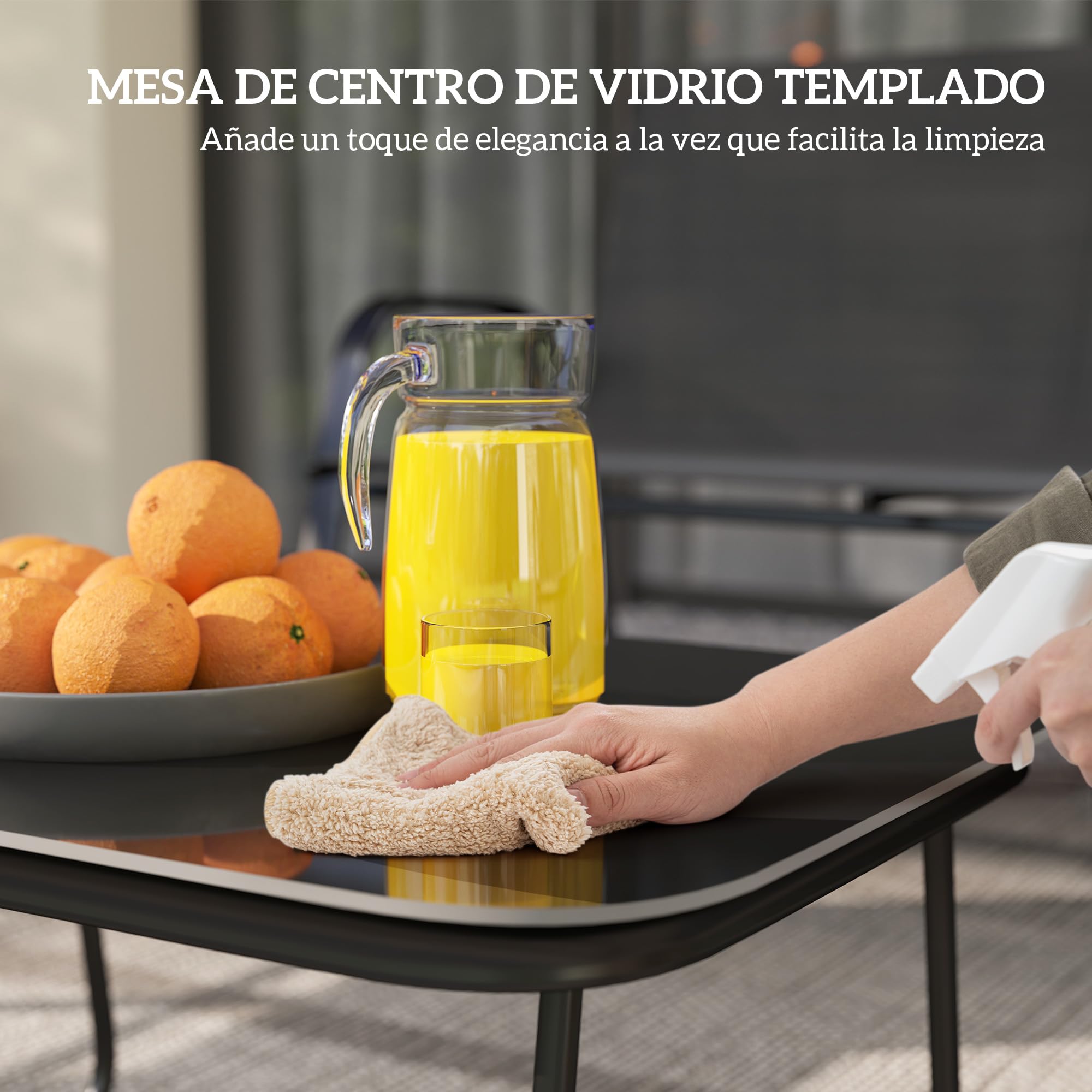 Outsunny Conjunto de Jardín Exterior 4 Piezas Muebles Jardín Exterior con 2 Sillones Apilables 1 Sofá de 2 Plazas y Mesa de Centro con Tablero de Vidrio Templado Negro