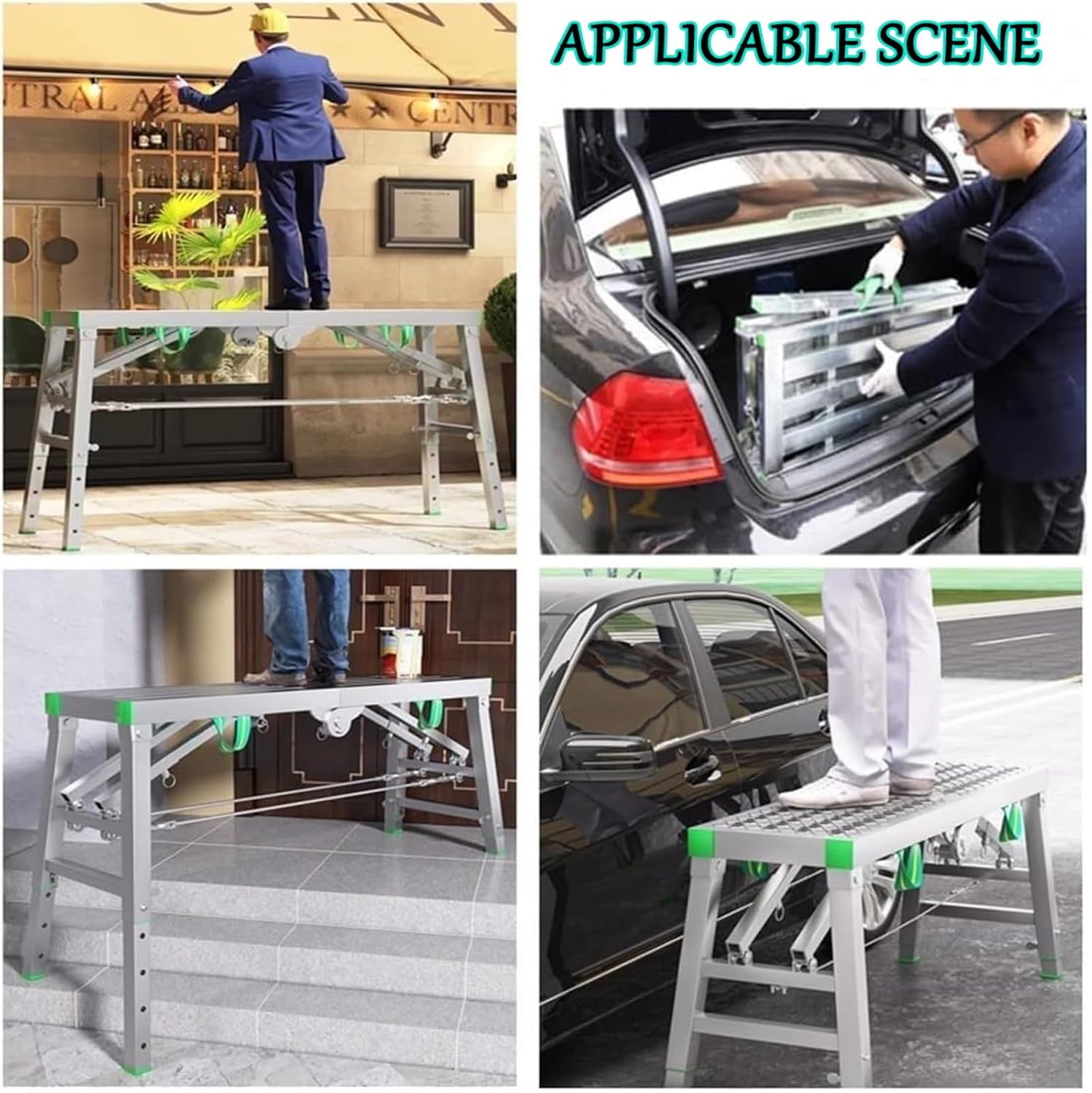 Adjustable Height Portable Folding Scaffolding Work Platform, Scaffolding Equipment, Aluminum Extension Plank 880lbs Capacity, Multipurpose Aluminum Step Ladder,140cm/4.5ft