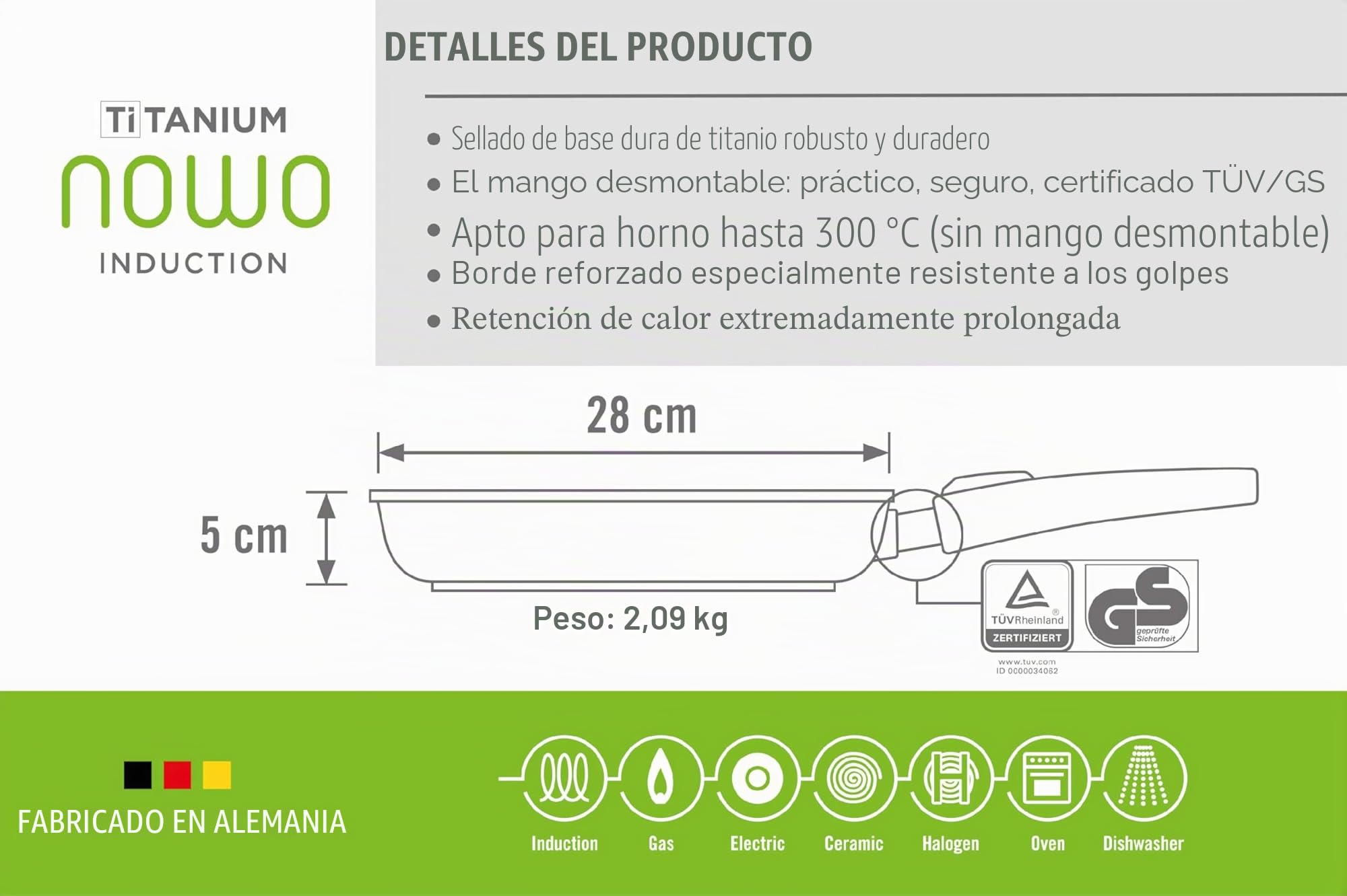 Woll 1528 IL Nowo - Sartén de inducción (28 cm), Titanio