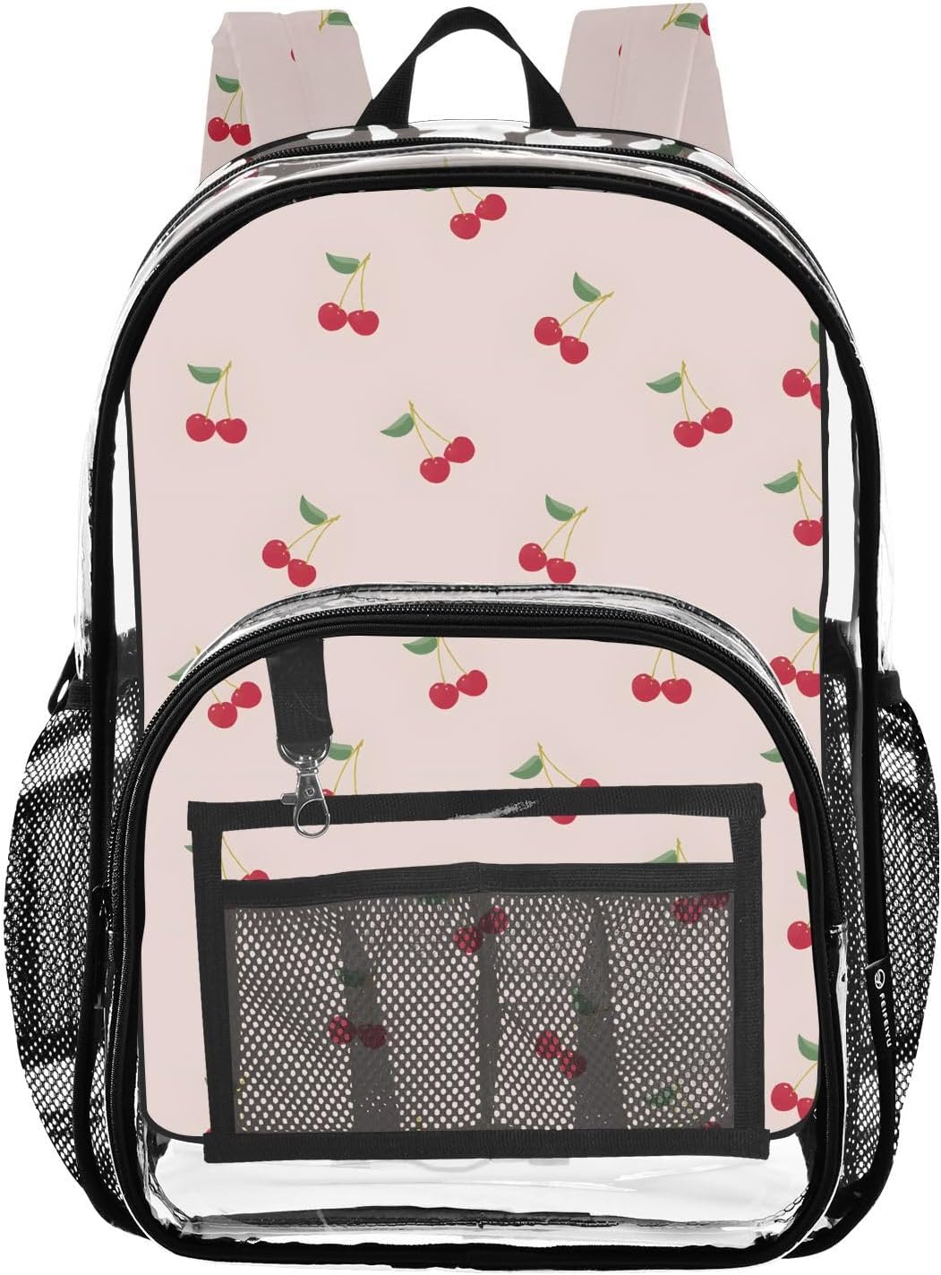 Lovely Cherry Leaf Fruit Clear Backpack Heavy Duty See Through Transparent PVC BookBag for Kids Boy Girl Adult School Work
