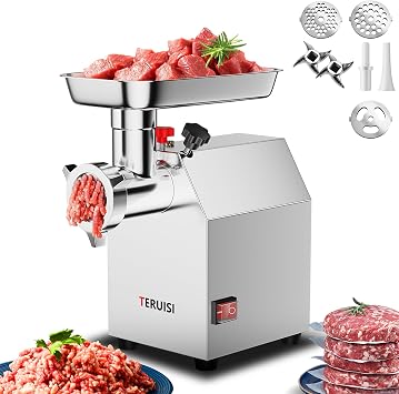 Commercial Meat Grinder, 500W Electric Meat Mincer with 2 Stainless Steel Blades, 3 Grinding Plates & Stuffing Tubes, Heavy-Duty Sausage Grinder for Home Kitchens, Restaurant 110V 300LBS/H