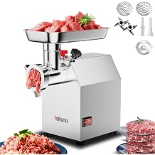 Commercial Meat Grinder, 500W Electric Meat Mincer with 2 Stainless Steel Blades, 3 Grinding Plates & Stuffing Tubes, Heavy-Duty Sausage Grinder for Home Kitchens, Restaurant 110V 300LBS/H