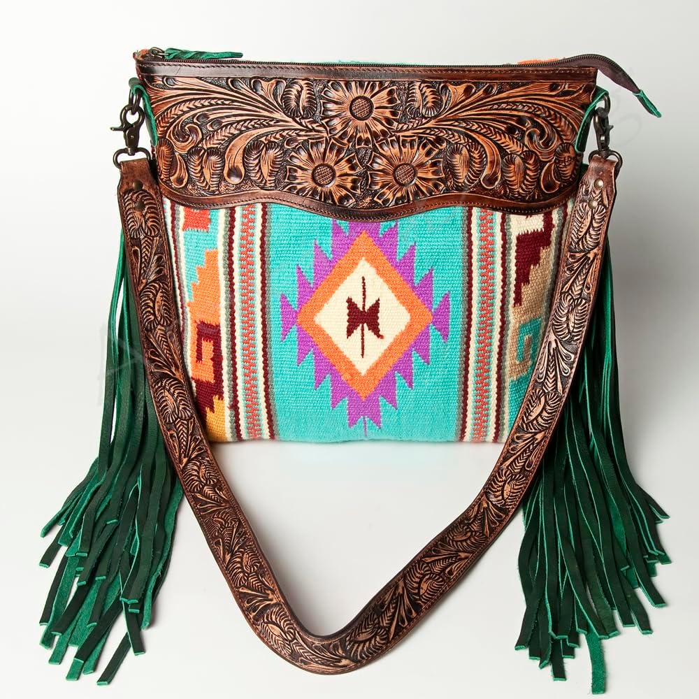 American Darling Signature Crossbody Hand Tooled Upcycled Wool Genuine Leather Women Bag Western Handbag Purse | for Cute