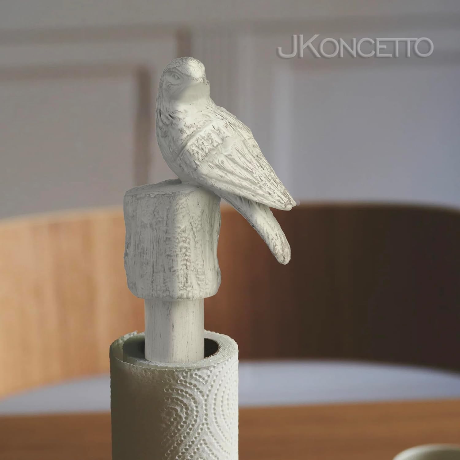 Paper Towel Holder Countertop, White Paper Towel Stand with Bird Design Top