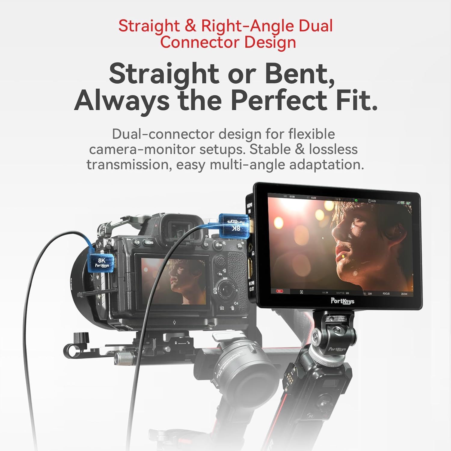 Portkeys 8K HDMI Cable High-Speed HDMI Ultra Thin 10-Core Coaxial Cable, 2.4mm Diameter Cable 19-PIN Full PIN Mapping Support 8K60Hz 4K240Hz for Camera Monitor/PC/TV/Game(0.3M+1M)