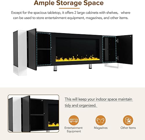 Miniatura 3 de LUMISOL Soporte de TV moderno Mid-Century para TV de 65 pulgadas, centro de entretenimiento con puertas de vidrio estriado, consola de TV superior