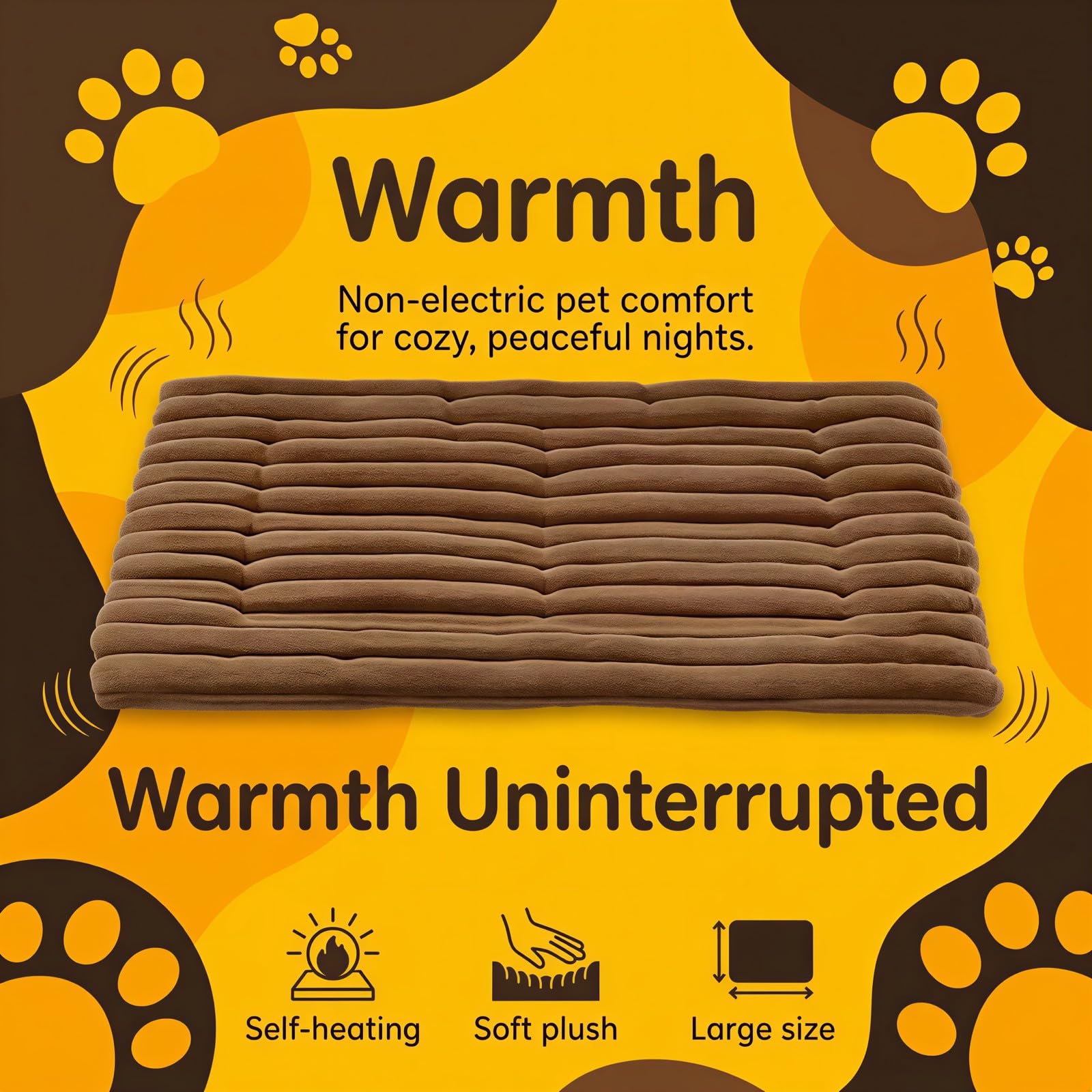 Selbstwärmende Haustiermatte, nicht elektrische Wärmematte für Katzen und Hunde, selbstheizende Thermo-Katzenmatte mit weichem Kaninchenfell-Plüsch, gerippter Struktur, 35,0 x 22,8 Zoll, Braun