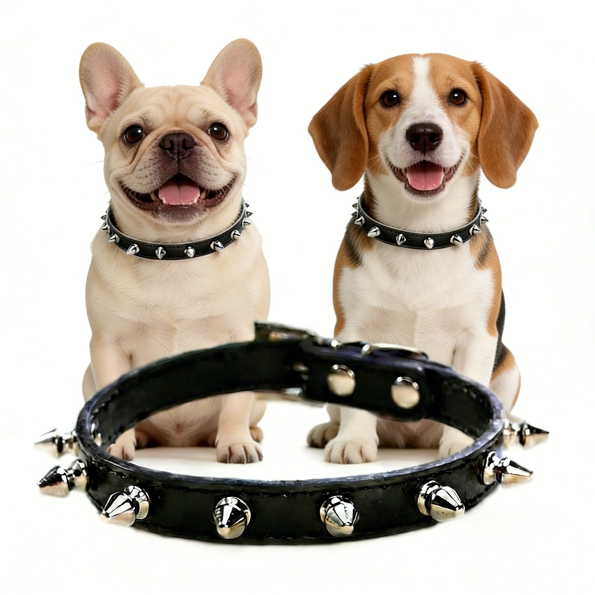 Enjoying Spiky Dog Collar, Spiked Dog Collar for Medium Dogs, Anti-Bite Studded Protective Pet Neck, Faux Leather Spiky Collar with Metal Rings for Hold Pet Tags/Leash, Adjustable, Black, M