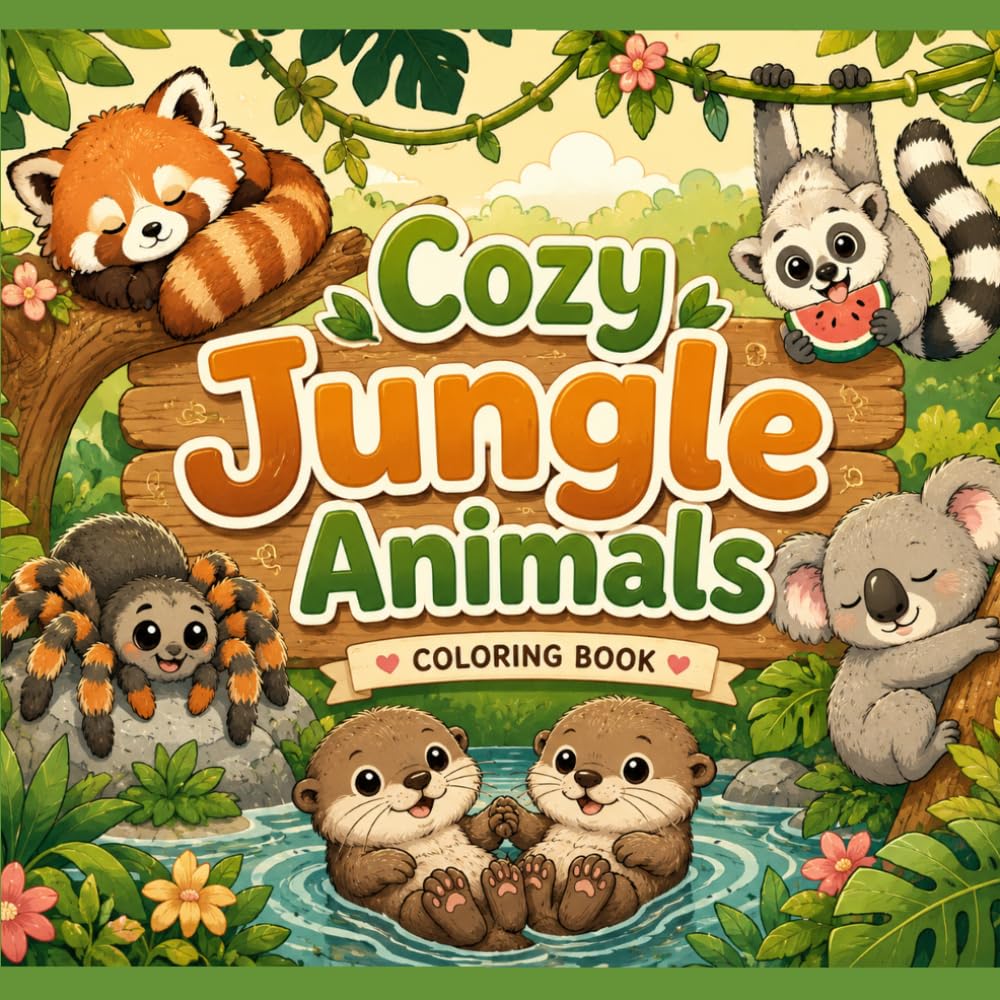 Cozy Jungle Animals Coloring Book
