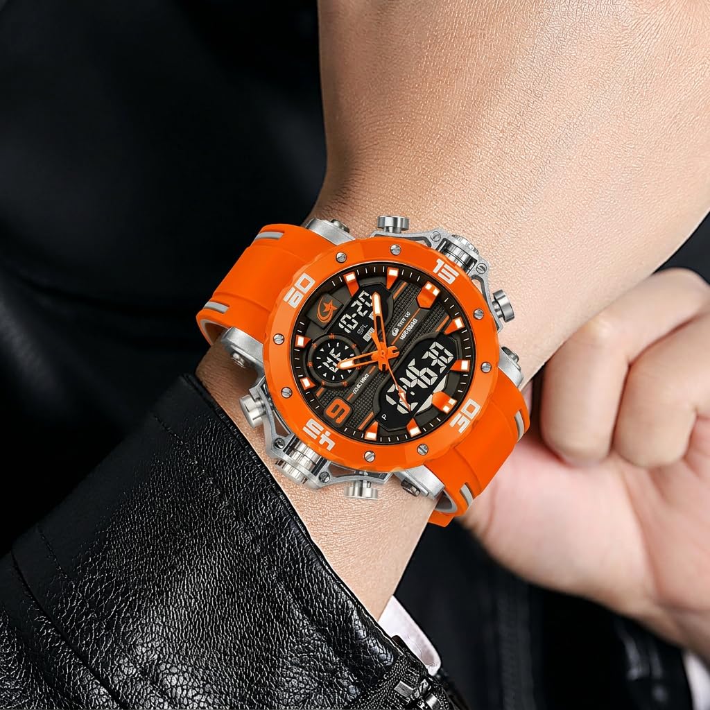 FANMIS Orologio da polso da uomo, sportivo, militare, impermeabile, digitale, analogico, tattico, per esterni, con quadrante grande, doppio fuso orario, LED luminoso, sveglia, cronometro, corsa