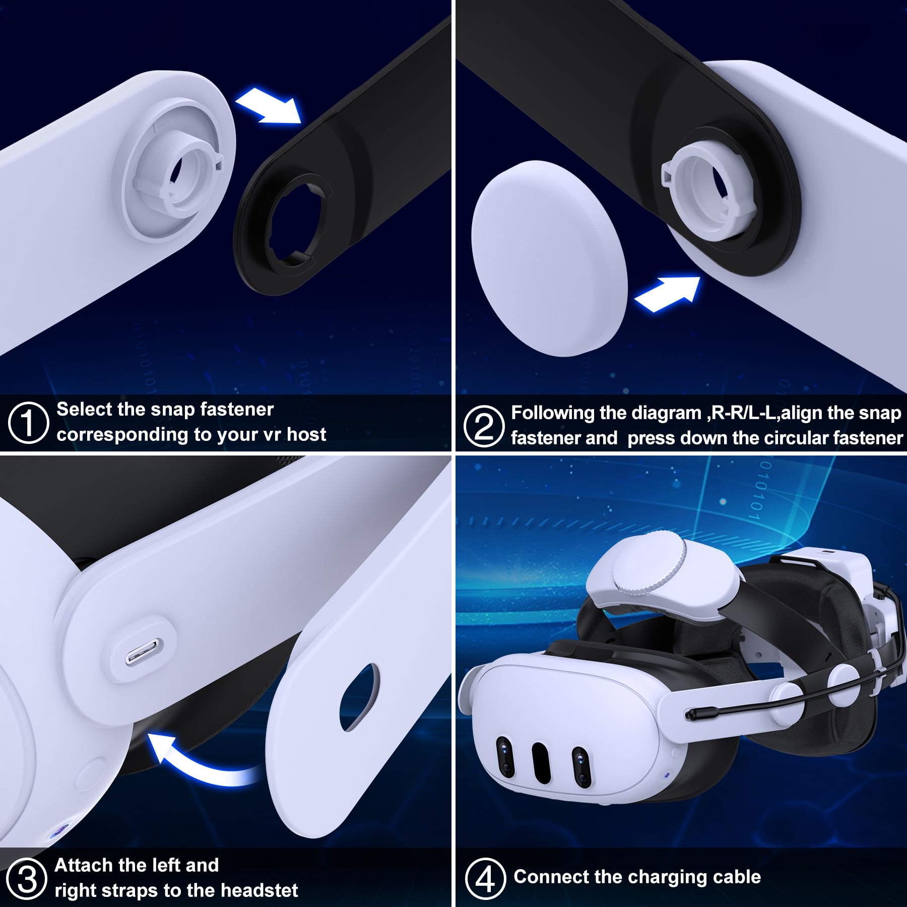 Meta Quest 3 Sangle pour Meta Quest 3, accessoire pour Meta Quest 3, Elite Strap avec quatre directions réglables/coton amortissant/haute plasticité/confort pour Meta Quest 2