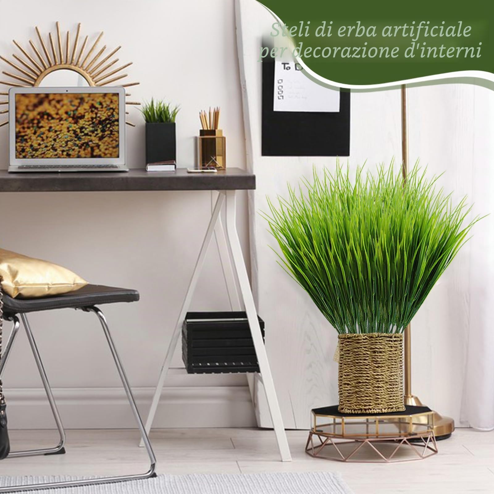 16 Piante di Erba Artificiale, Arbusti di Grano Artificiali da 40 cm, Piante Artificiali di Erba Alta per Decorazione all'aperto, Steli di Vegetazione Artificiale per Decorazione