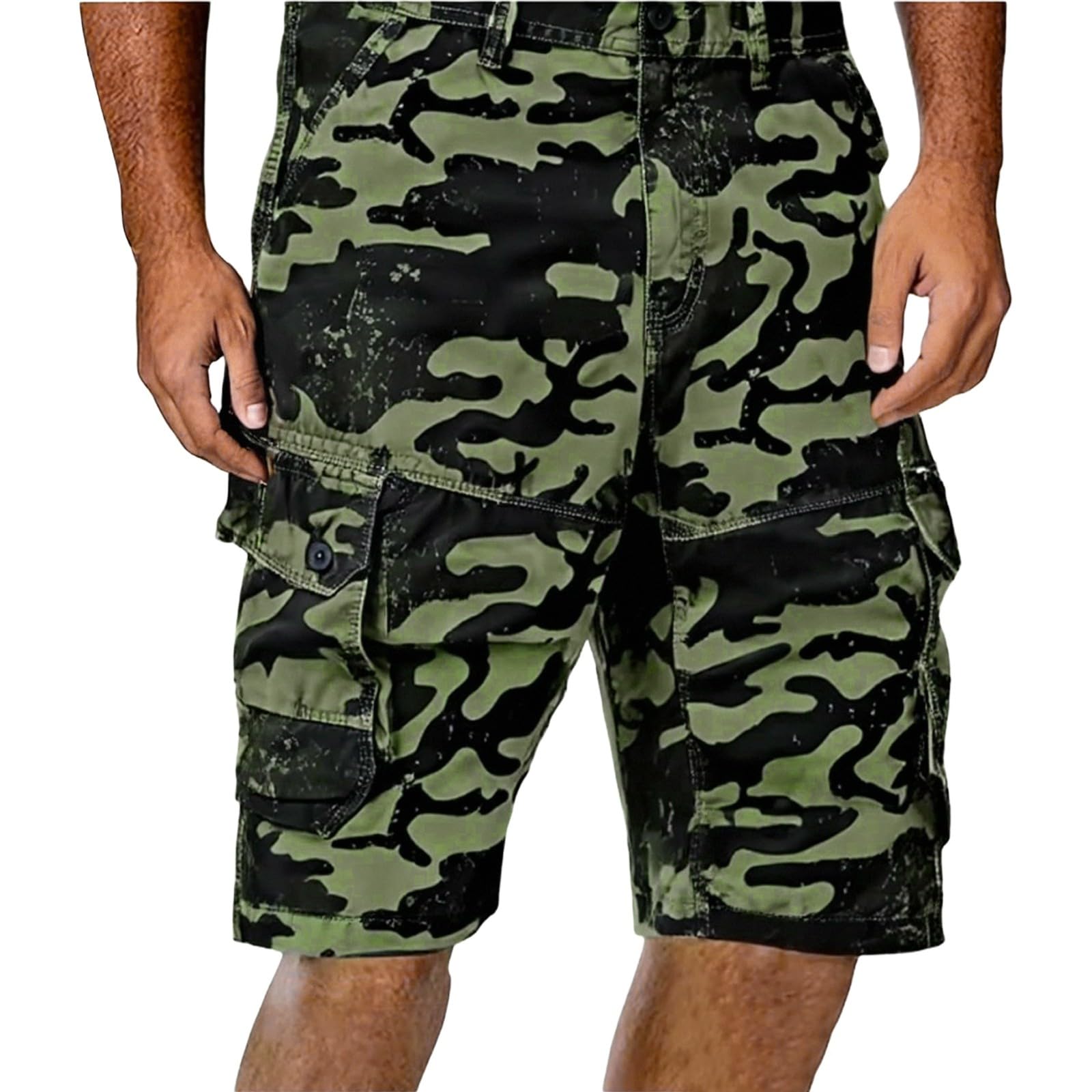 Short cargo 3/4 homme grande taille vert multi-poches - 7