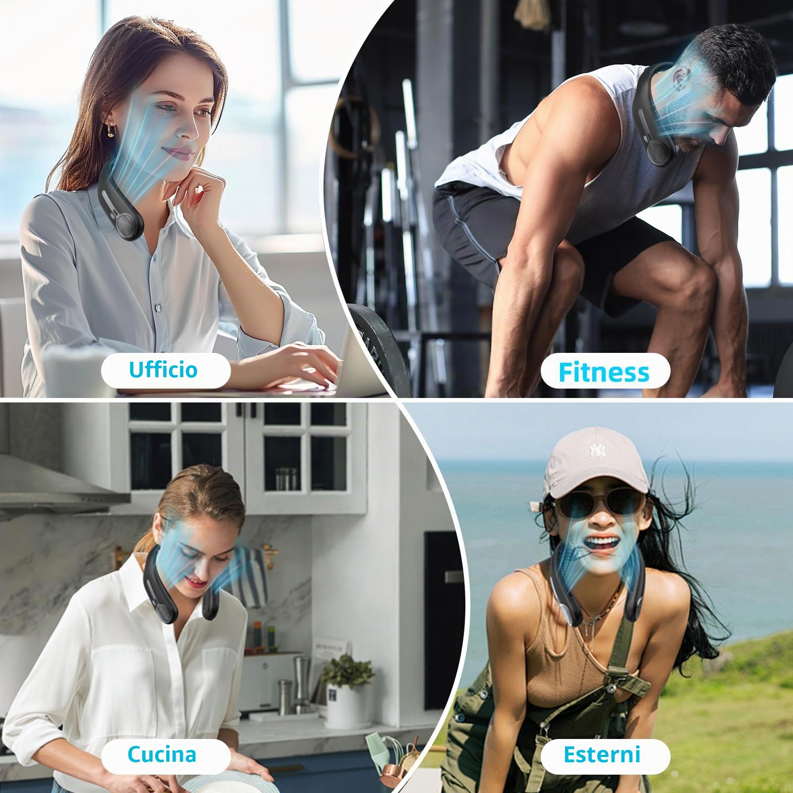 Ventilatore da collo portatile, senza pale, 6000 mAh, ricaricabile tramite USB, flusso d'aria a 360°, display a LED, 4 velocità, ventilatore a mani libere per esterni e interni, regalo di compleanno
