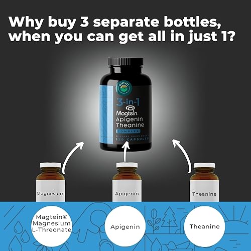 Miniatura 3 de Suplemento de magnesio teanina L-treonato de apigenina para ayuda para dormir, suplemento complejo 3 en 1, apoyo a la relajación, magnesio sin