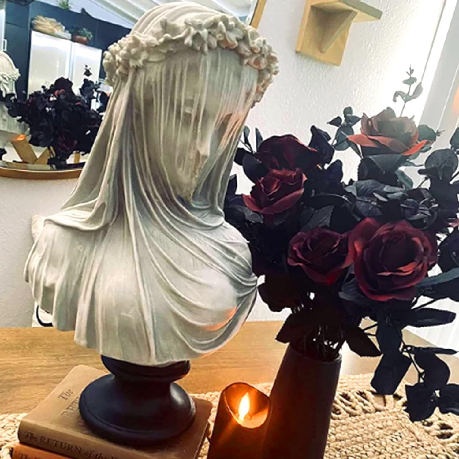 White Resin Art Deco Sculpture, Veiled Maiden Bust Statue Gothic Roman Greek Mythology Home Decor, Resin Art Gift