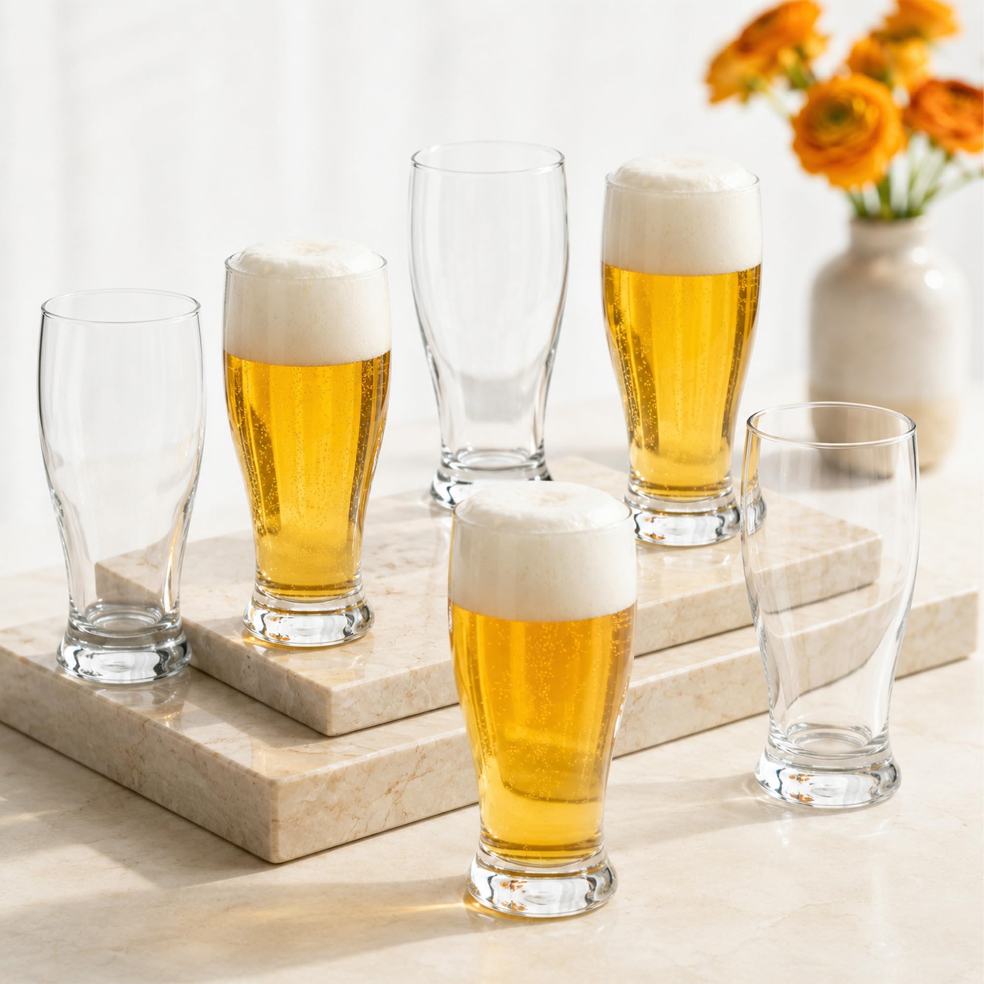 NORDIC SCHILLER Juego de 6 vasos de cerveza de pinta premium, 570 ml, 100 % sin plomo, vasos de trigo, vasos de trigo, vasos de cerveza Pilsner