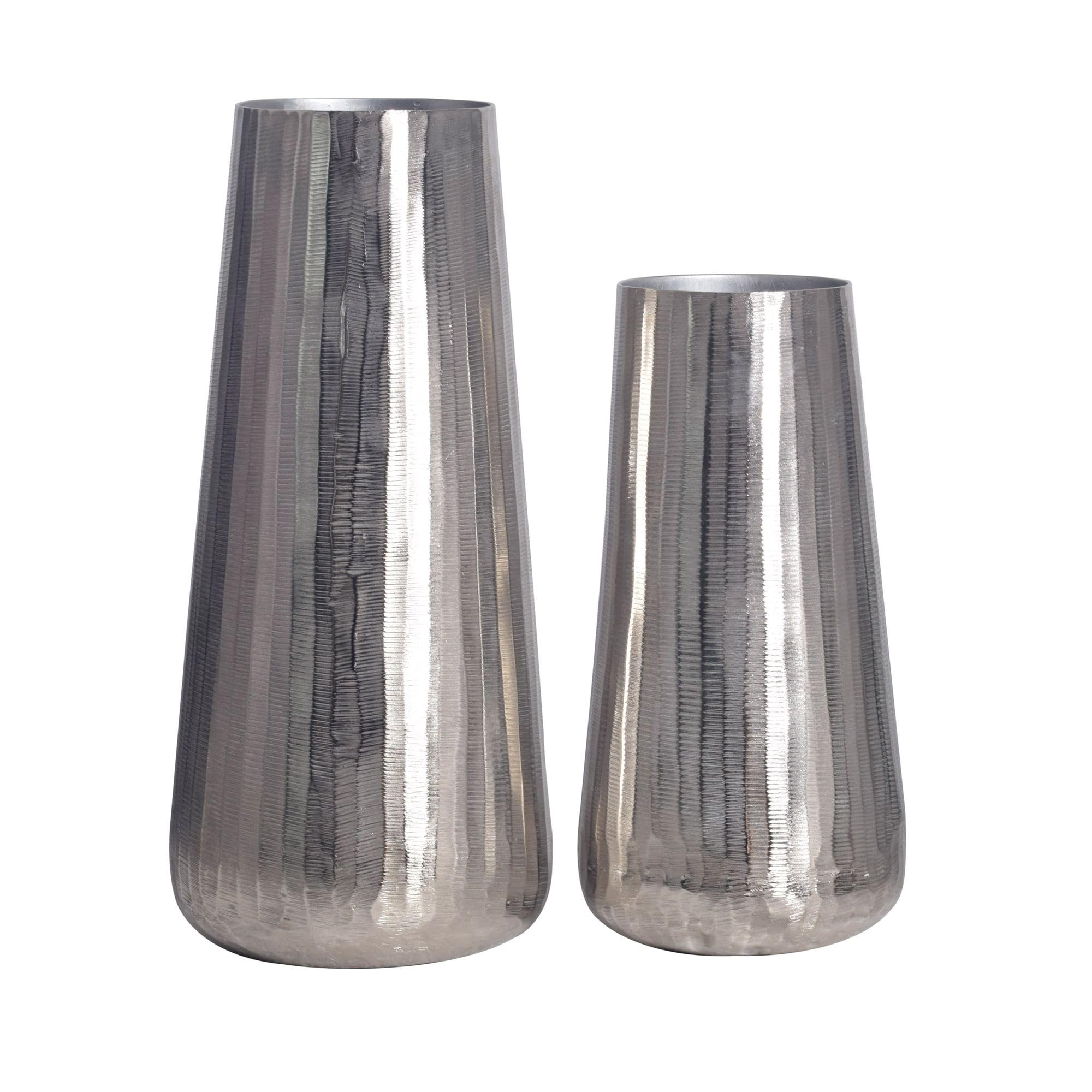 FineBuy Vase 2er Set Aluminium Silber Konisch, Blumenvase | Dekovasen rund, Tischvasen handgefertigt, Wohndeko für Wohnzimmer, Sideboard und Esstisch, Tischdeko