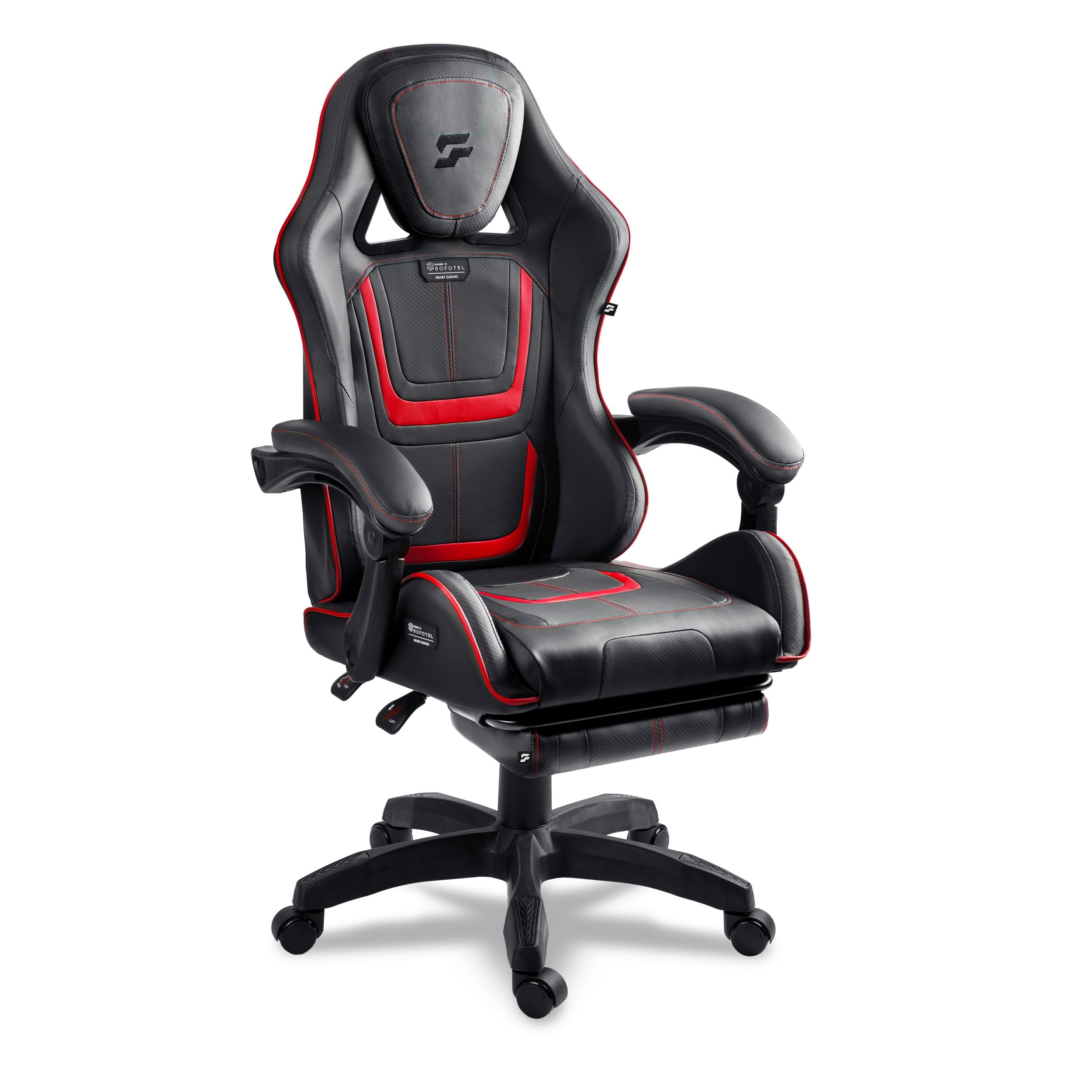 Sedia da gioco - Sedia da gioco ergonomica da ufficio - con poggiapiedi a secchiello - Regolabile e girevole - Per lavoro, giocare e rilassarsi - 120 kg - Nero, Rosso