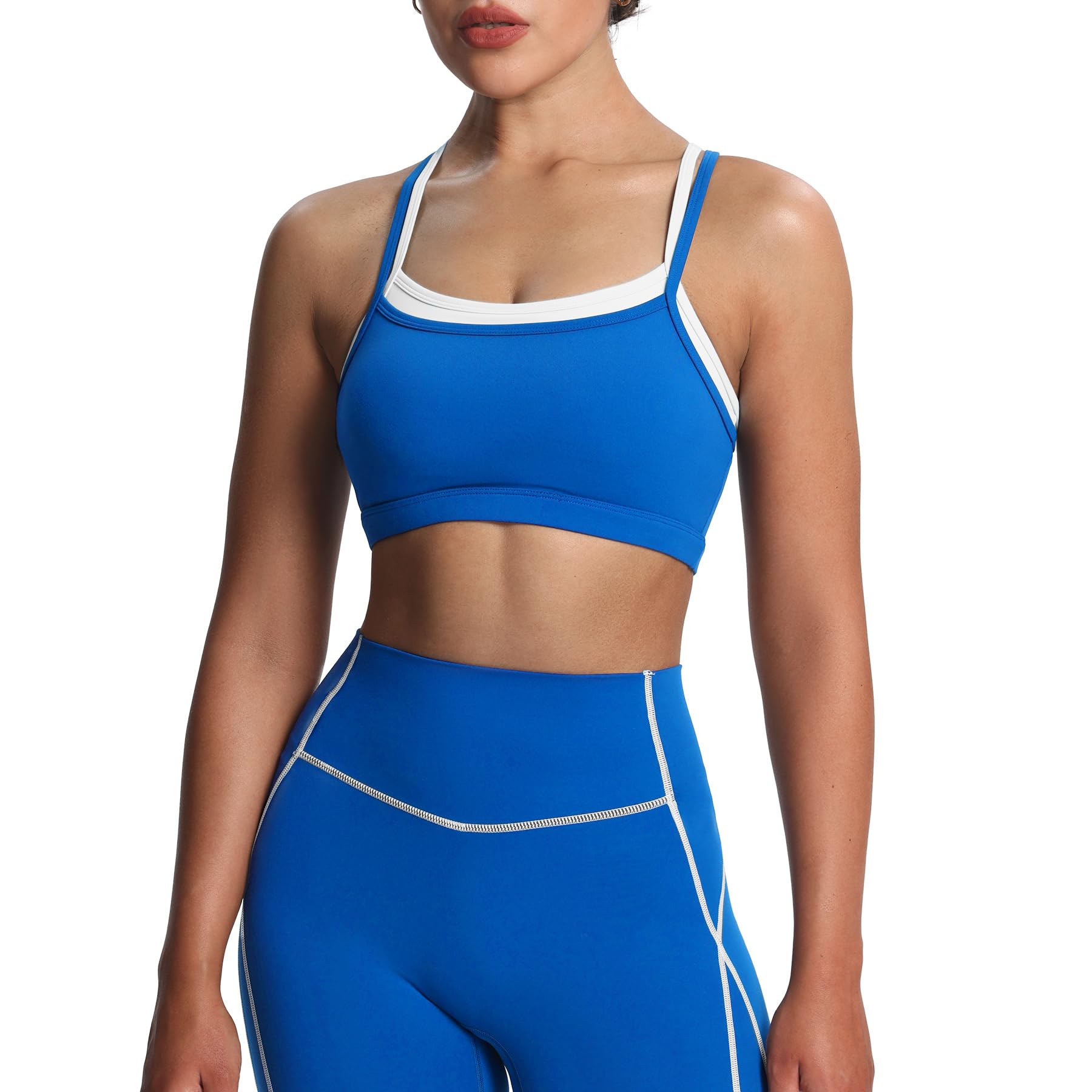 Aoxjox Womens Workout Sports Bras Takes Two Bra High Impact Training Fitness Running Yoga Crop Tank