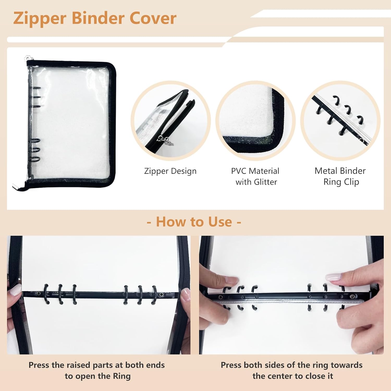 Sticker Storage Organizer Binder A5 Sticker Collecting Book Zipper Album for Adult with Blank Reusable Release Paper and Pocket Pages (Black)