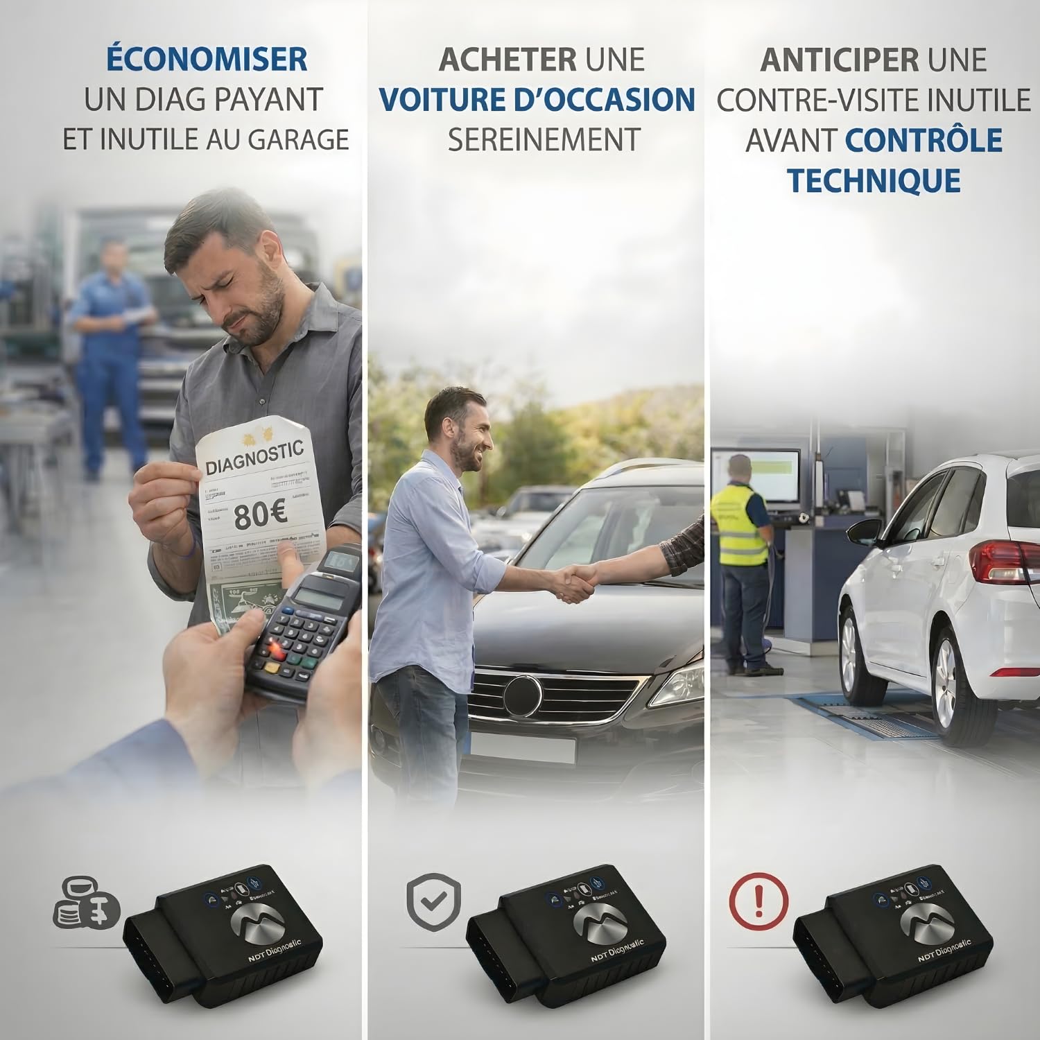 Scanner OBD2 Bluetooth Valise Diagnostic Auto Multimarque - Lecteur de Code Défaut Moteur EOBD/Can - Diagnostic en Temps Réel pour Android, iOS & Windows - Effacement Voyant Moteur