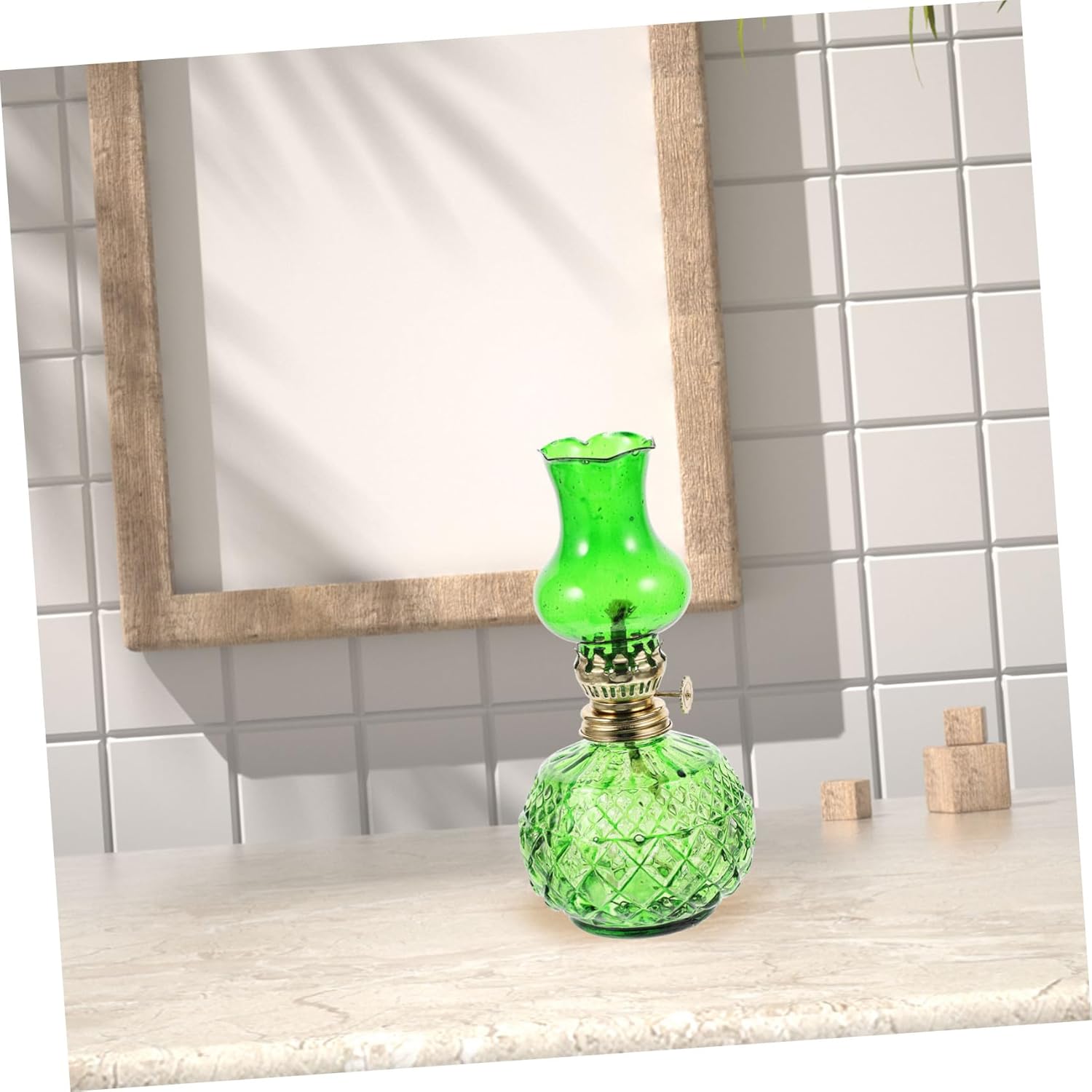 Vintage Glass Kerosene Oil Lamp with Windproof Lampshade Wick Portable Desktop Decoration for Indoor and Outdoor Use
