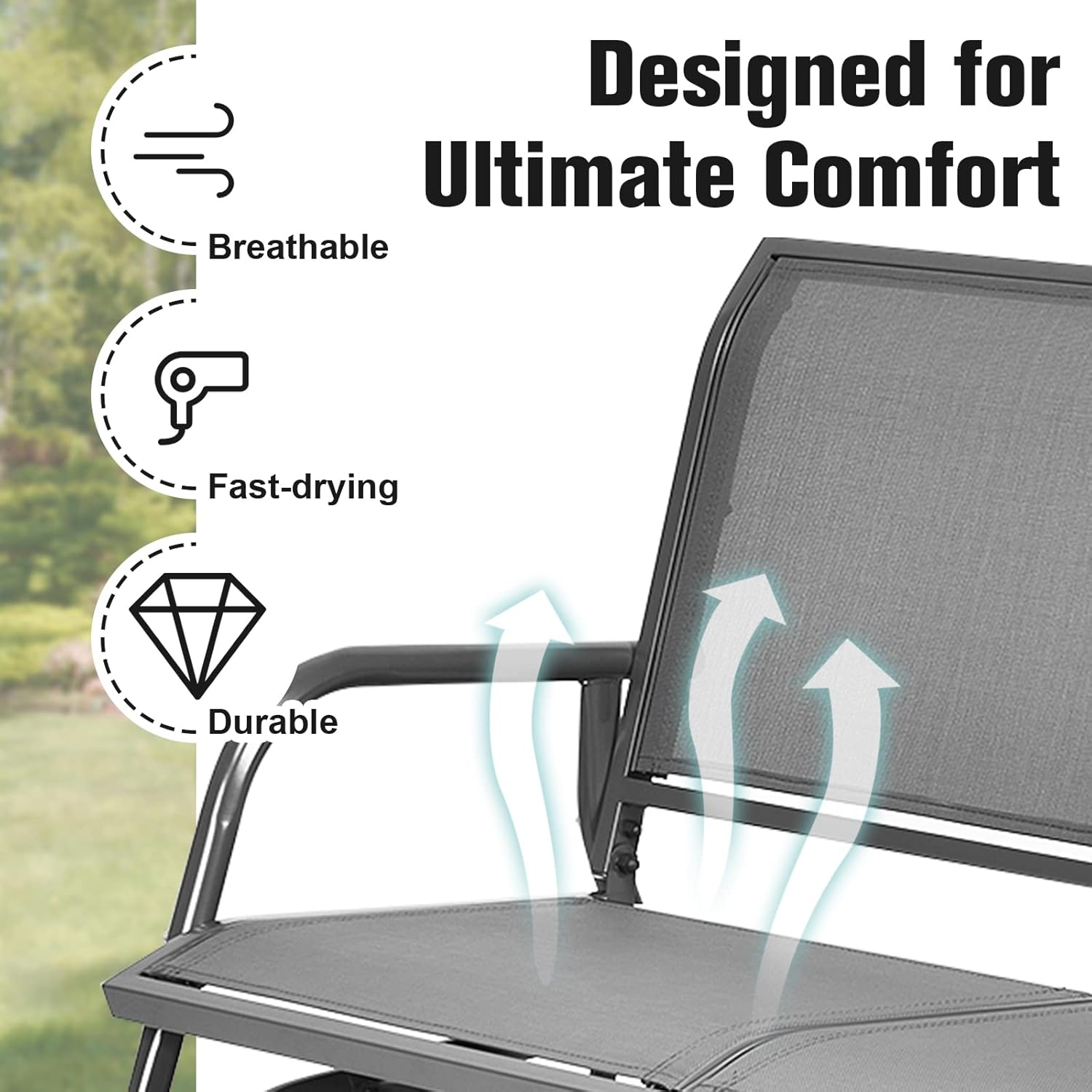 Swing Glider Chair 48" Steel Frame Patio Outdoor Rocking Loveseat Seating Bench,Double Swing Rocking Chair,2 People Swing Lounge Glider Chair for Backyard Garden Porch (Gray)