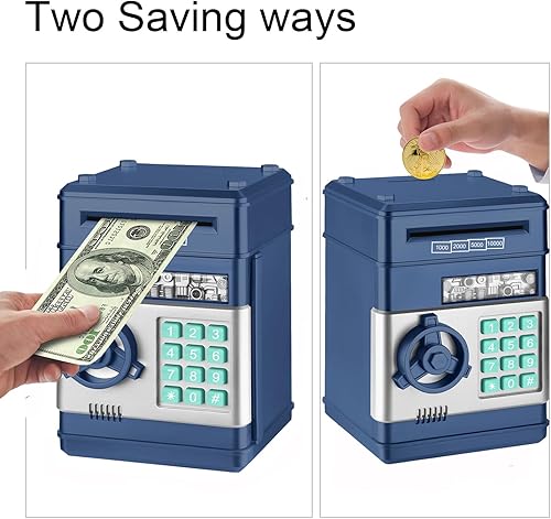 Miniatura 5 de Adevena Alcancía electrónica, mini cajero automático con contraseña, banco de dinero en efectivo, caja de ahorro para niños, caja de banco segura de