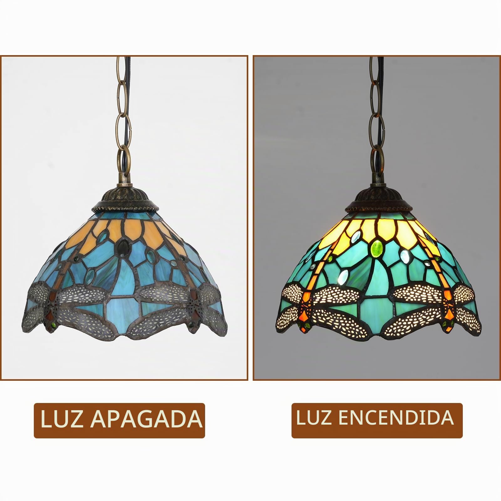 Lámpara Colgante Tiffany con Pantalla de 8 Pulgadas Estilo Libélula Verde Lámpara Colgante Artesanal de Vidriera Ajustable en Altura para Cocina Isla Comedor Pasillo