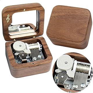 Sinzyo Grandfather’sClock Walnut Music Box Vintage Wood Carved Wind Up Musical Box Gift for Christmas,Valentine's Day