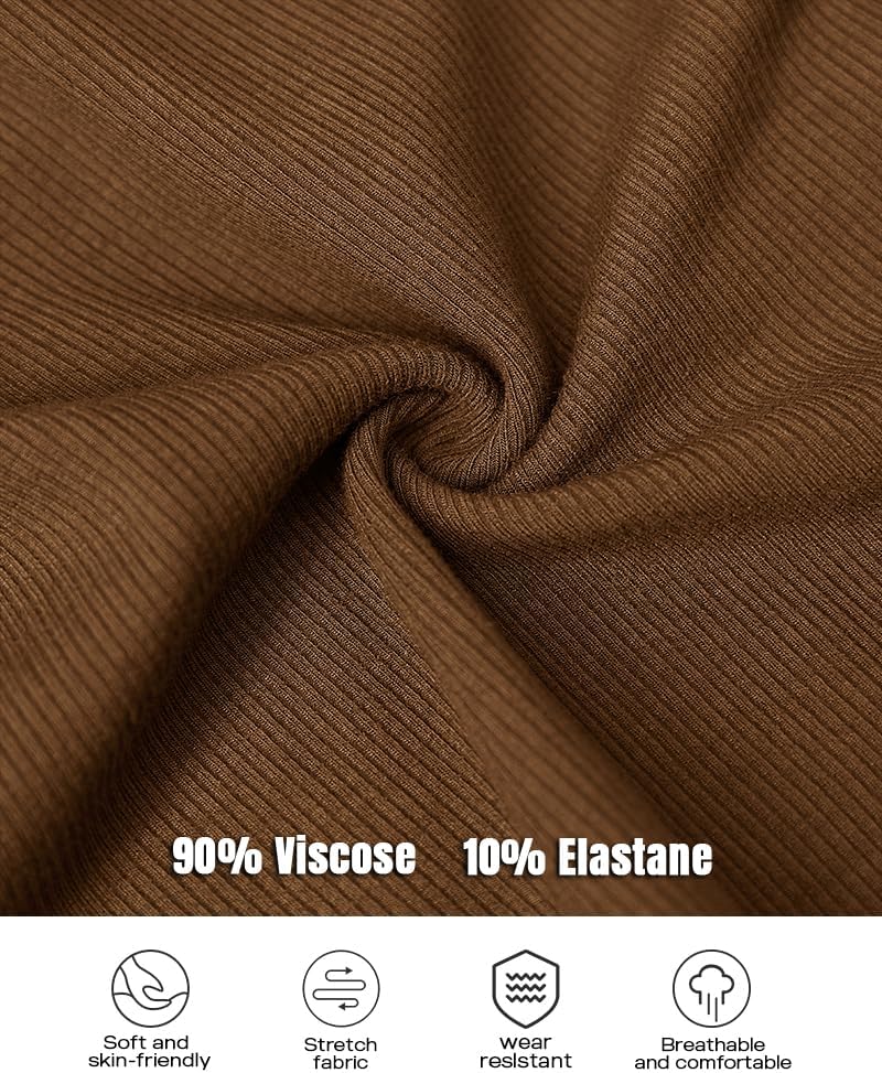 CHICME Women's Fall Long Sleeve Square Neck T Shirts with Built-in Shelf Bra Ribbed Knit Slim Fit Casual Basic Tops