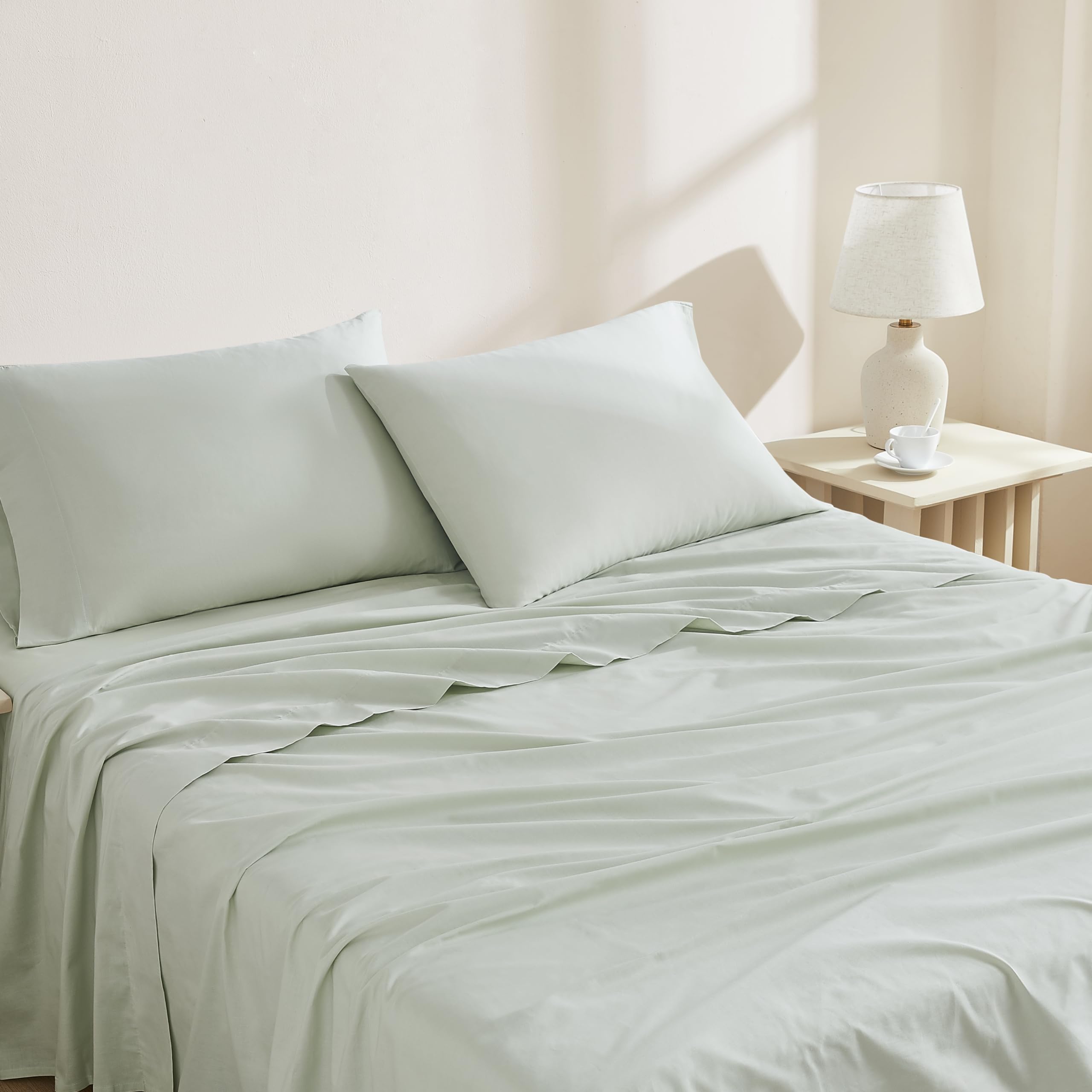 Linen Closet Luxury Cotton 144 Thread Count Organic Cotton 4-Piece Sheet Set, Full, Light Green - Image 3