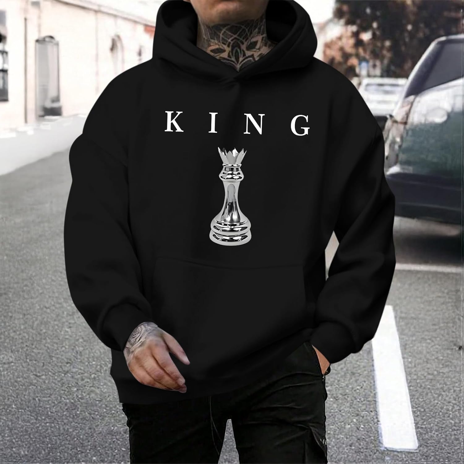 King Graphic Hoodies For Men Oversized Designer Hoodie Cool Chess Sweatshirts Urban Streetwear Drop Shoulder Pullover
