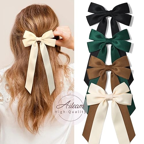 Miniatura 4 de 4 lazos de satén sedoso para el cabello, pinzas de cinta para el cabello negro para mujeres, soporte para cola de caballo, accesorios para el