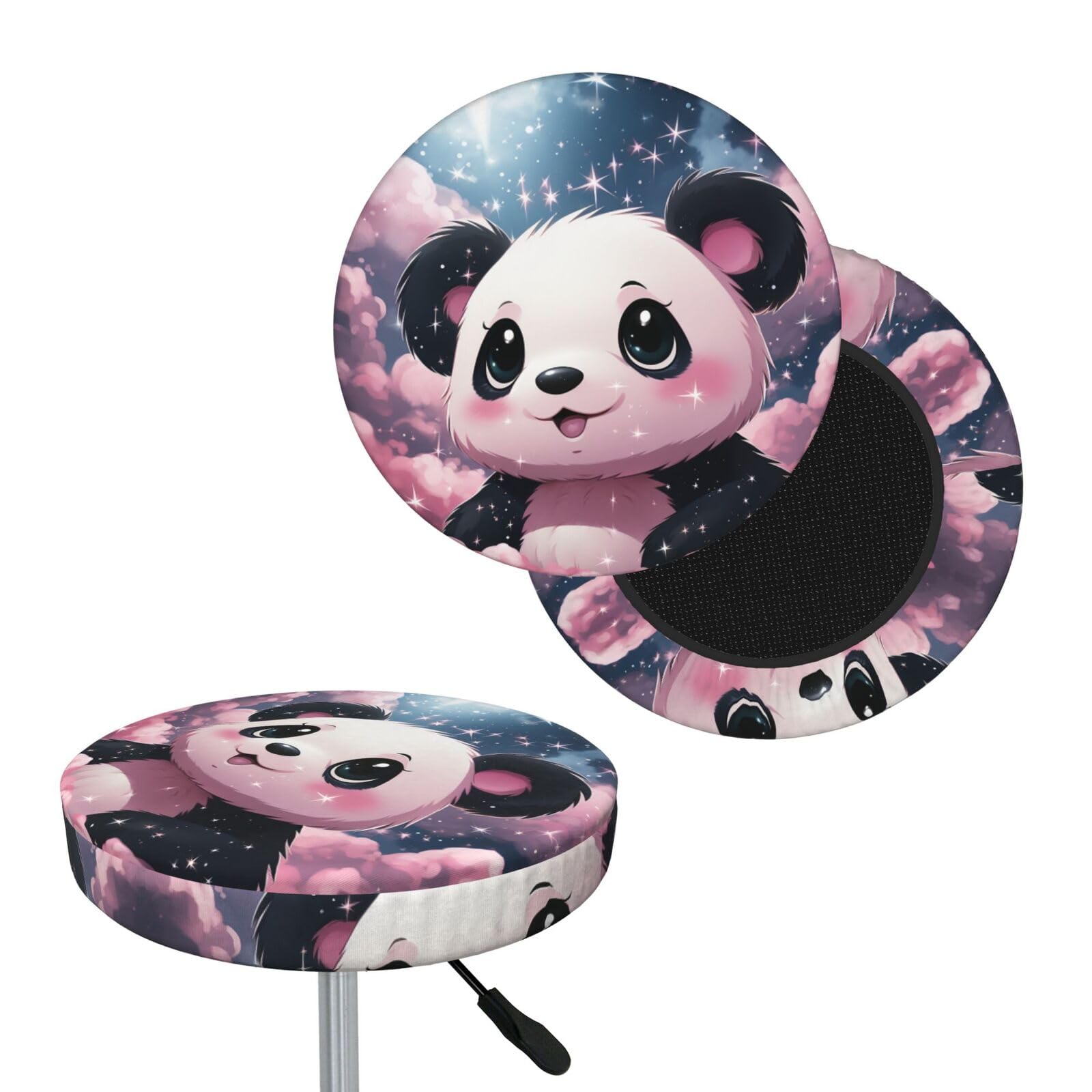 FodPand Pink Panda Bar Stool Cover Round Elastic Stool Cushion Covers Washable Bar Stool Chair Slipcover Stretch Stool Seat Covers for 12-14 Inch Chair
