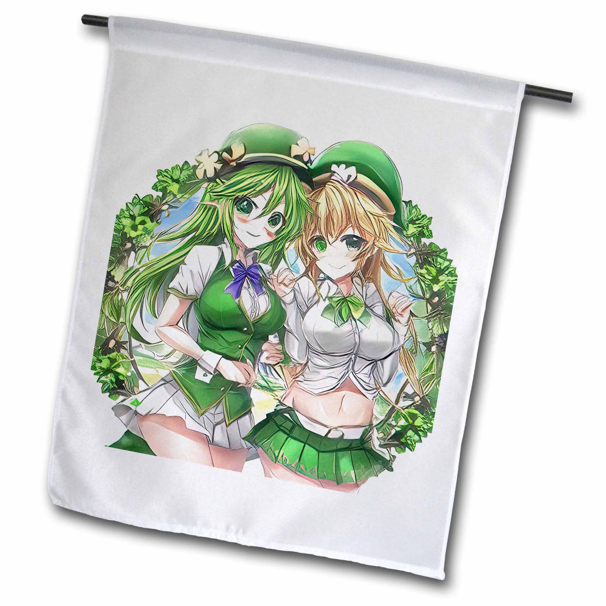 3dRose Two Irish elf girls, four leaf clover frame. Good luck for you charm - Flags (fl-376618-1)