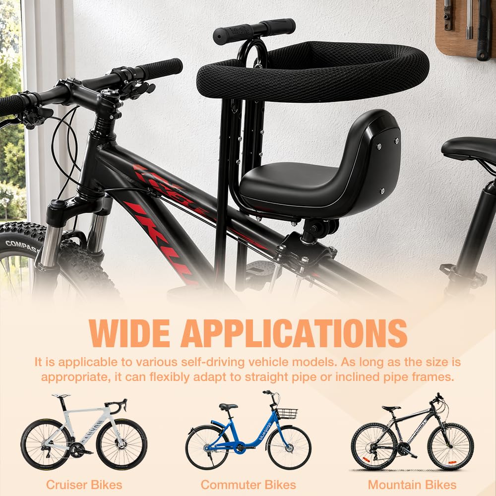 Foreverup Siège Enfant de Vélo Avant, Siège de Vélo pour Enfant, Siege Velo Enfant Soutien et Pédales de Pied, Charge 40 kg, Siège Avant pour vélo électrique, VTT et Vélos de Ville