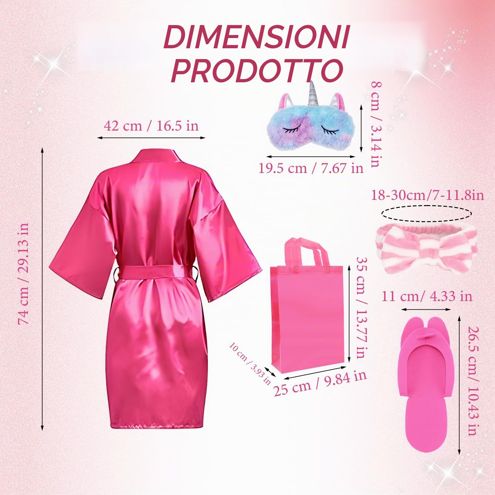 MSYU 30 articoli per feste spa per ragazze, 6 accappatoi in raso, 6 pantofole per bambini, pigiama party, compleanno, spa, bomboniere, taglia 8, rosa rosso, rosa