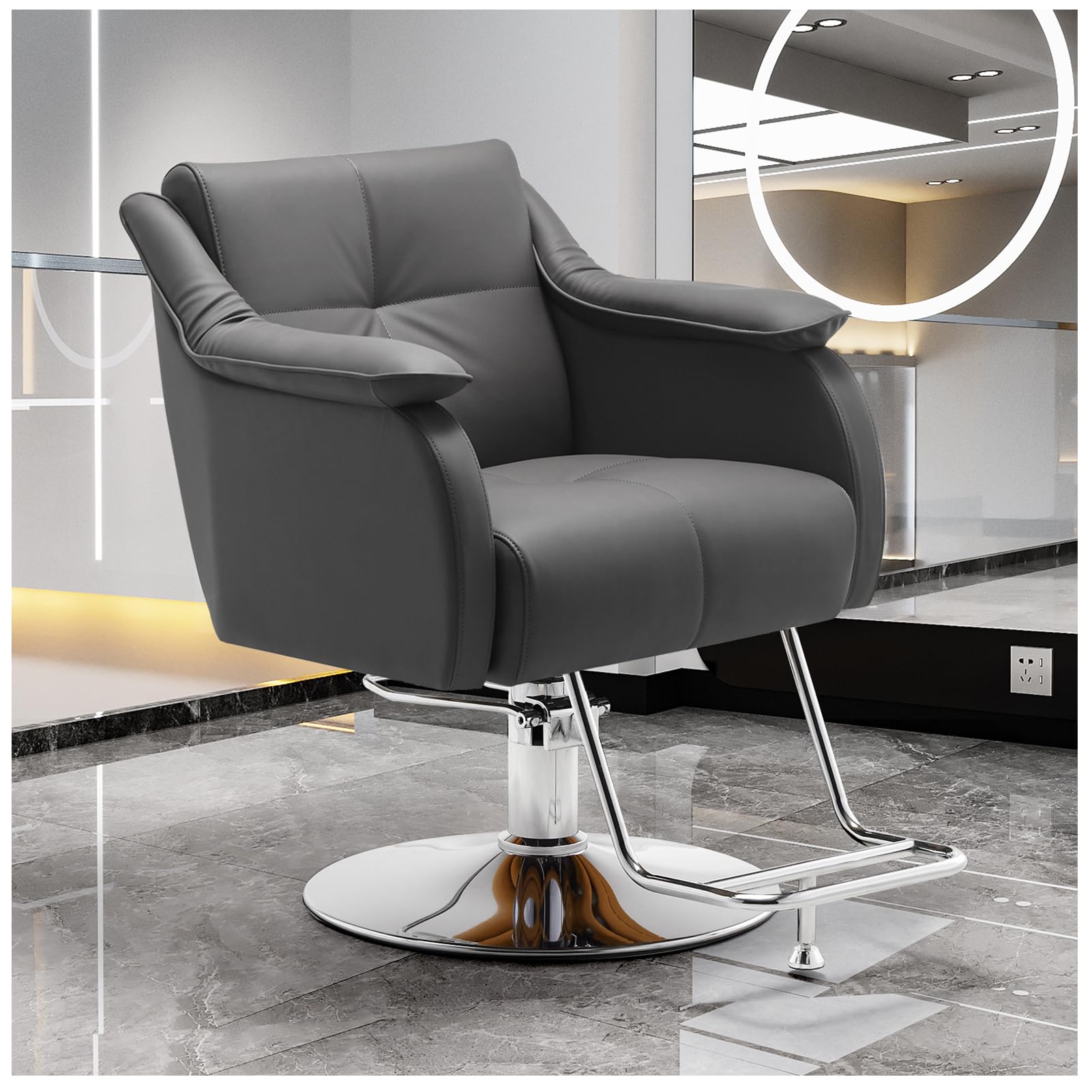 Generico Poltrona da Salone idraulica, Elegante Poltrona da Estetista per casa e Ufficio, Classica Poltrona da Barbiere Color Argento, Poltrona Girevole ergonomica per Parrucchieri per saloni e Spa