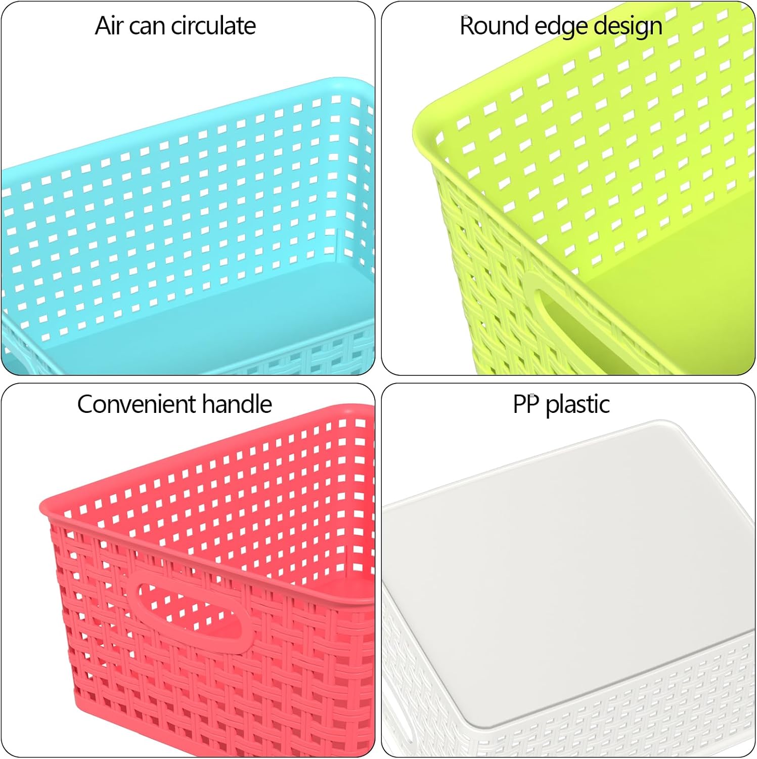 Medium Plastic Woven Storage Basket, Colorful Storage Basket, 4 Packs - Image 4