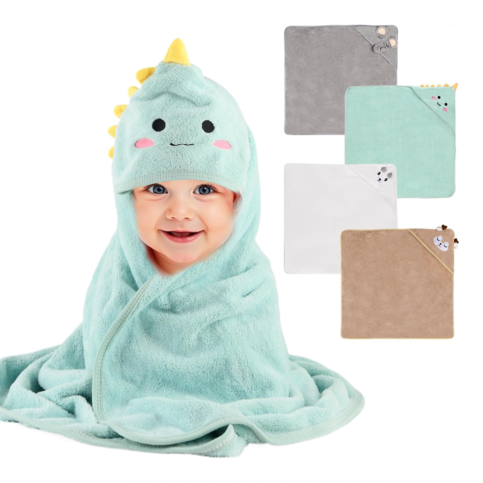 4 pièces Cape de Bain Bébé, Serviette de Bain à Capuche pour Bébé, Sortie de Bain Super Absorbante, Serviettes pour Enfants en Bas âge