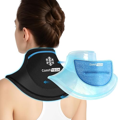 ComfiTECH Envoltura de hielo de doble gel para el cuello con enfriamiento extendido de 30 minutos, paquete frío desmontable y envoltura de hielo