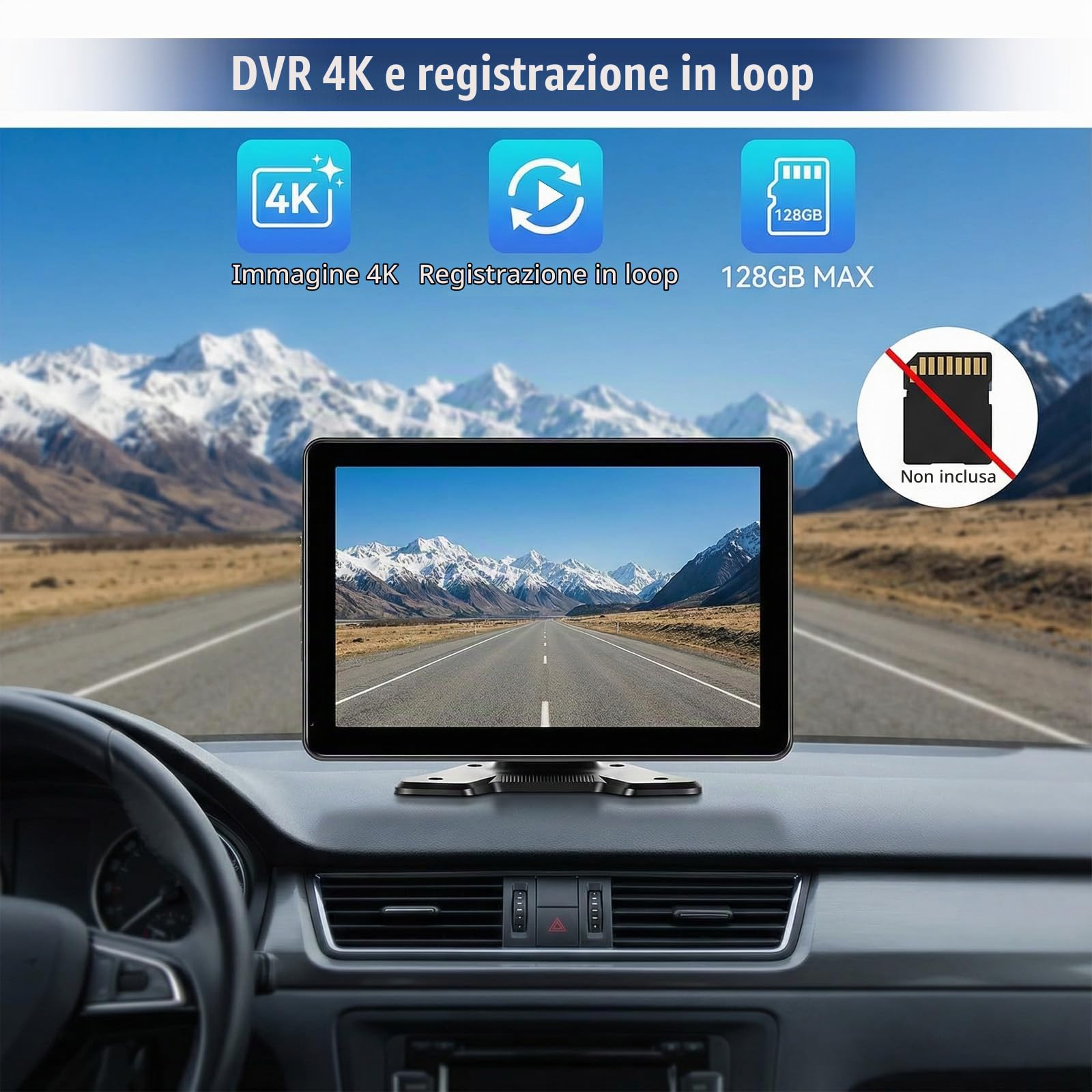 Telecamera Posteriore Set di 4 Telecamere Cablate, Monitor IPS HD da 10,1 Pollici 4K DVR con BSD, Impermeabile IP68, Registrazione, Monitoraggio del Parcheggio, Linee di parcheggio, 12V-24V