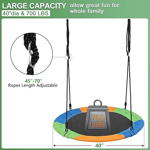 Miniatura 4 de Columpio para árbol de 40 pulgadas con correas para colgar, Oxford 900D, impermeable, para niños y adultos, capacidad de peso de 700 libras, con