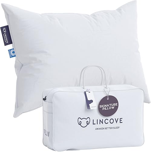 Miniatura 9 de Lincove Signature - Almohada de plumón 100% blanca canadiense, almohada de lujo para dormir de espalda, estómago y de lado, potencia de relleno de
