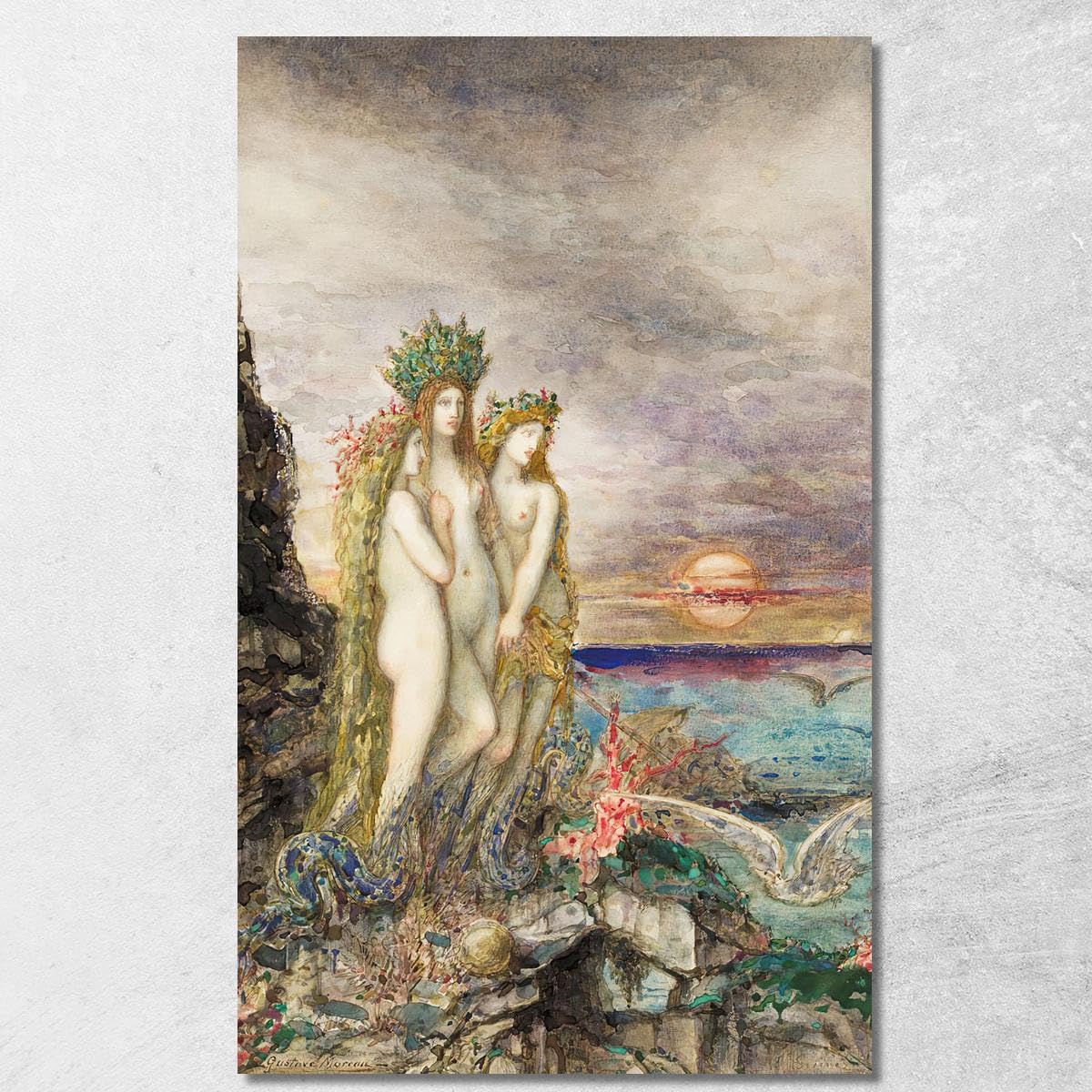 CheQuadro! Le Sirene Gustave Moreau, gmr46 quadro stampa su tela, arte moderna, fine art, arredo parete, decorazione casa, pronto da appendere 75x45 cm