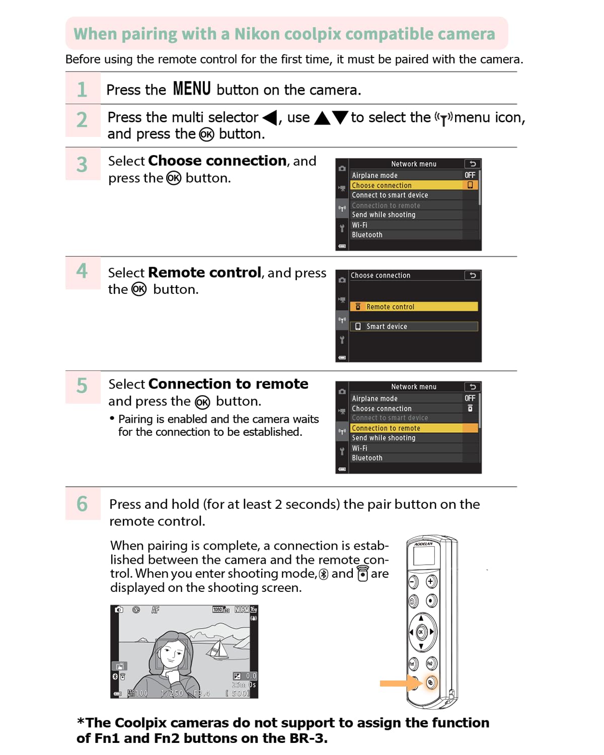 Aodelan - Telecomando per fotocamera senza fili Nikon, con pulsante di scatto ricaricabile con schermo OLED per Zfc, Z50, P1000, A1000, P950, B600; sostituisce Nikon ML-L7 (nero)